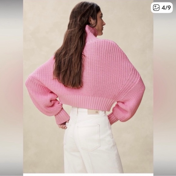 NWT Banana republic Janie cropped sweater pink turtleneck spring size Medium - Picture 2 of 10